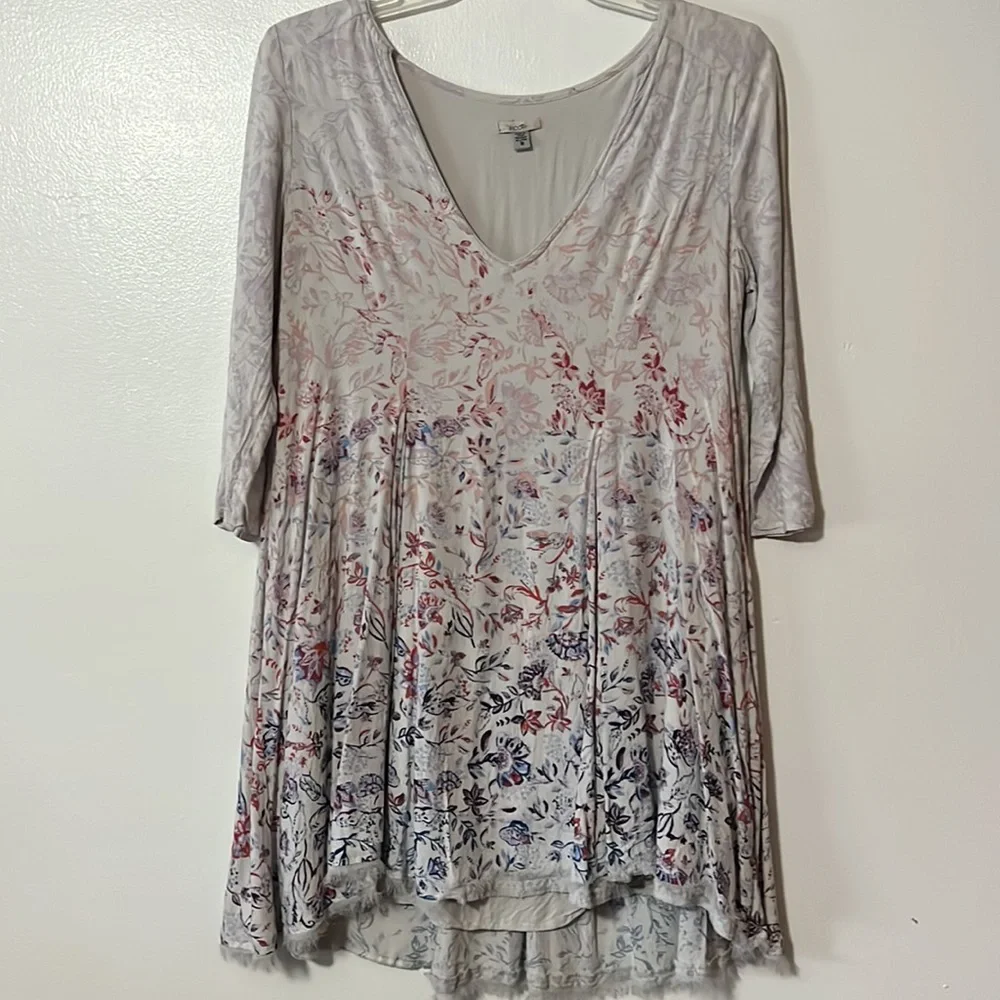 Ecote Urban Outfitters Gray Floral Babydoll Style 3/4 Sleeve Flowy Mini Dress - Picture 2 of 8